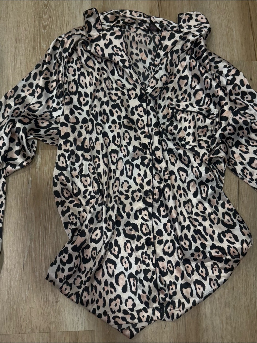 Victoria's Secret Leopard Satin Button-Down Shirt in Pink and Black
